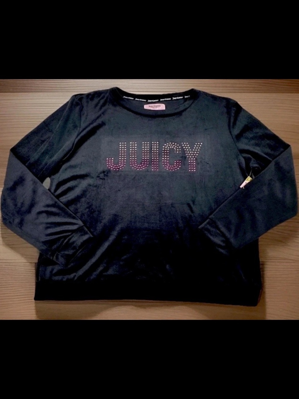 NWOT New Juicy Couture Velour Black Long Sleeve Top Size Small Rhinestone Plush